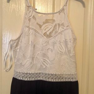 Off white with navy blue dress